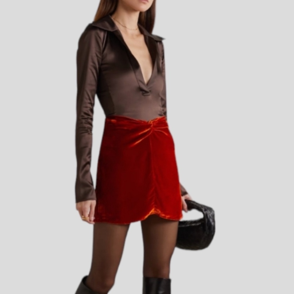 Reformation Burnt Orange Velvet Mini Skirt Size 10